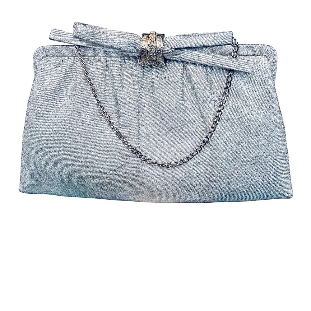 After Five Vintage Embellished Elegant Silver Metallic Clutch With Rhinestones